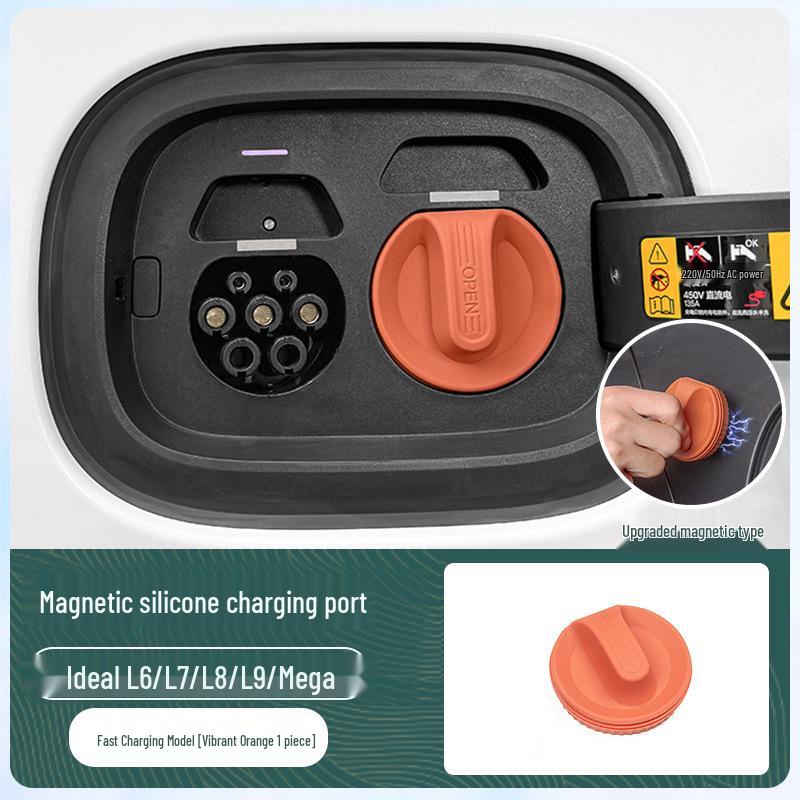 Silicone Waterproof Magnetic Charging Port Cover for Ideal L6-L9 Cars - Black Tech Accessory