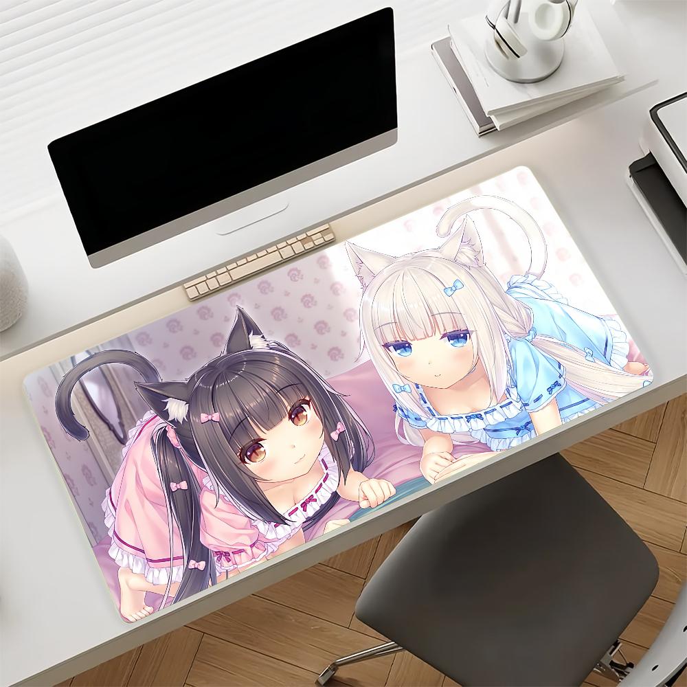 Large Gaming Mouse Pad with Antislip Base and Stitched Edges Cute Cat Girl Anime Print Desk Mat for PC Laptop Gaming