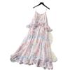 French Holiday Style Floral Temperament Dress Women's Summer Sleeveless Ruffle Edge Thin Temperament Long Dress