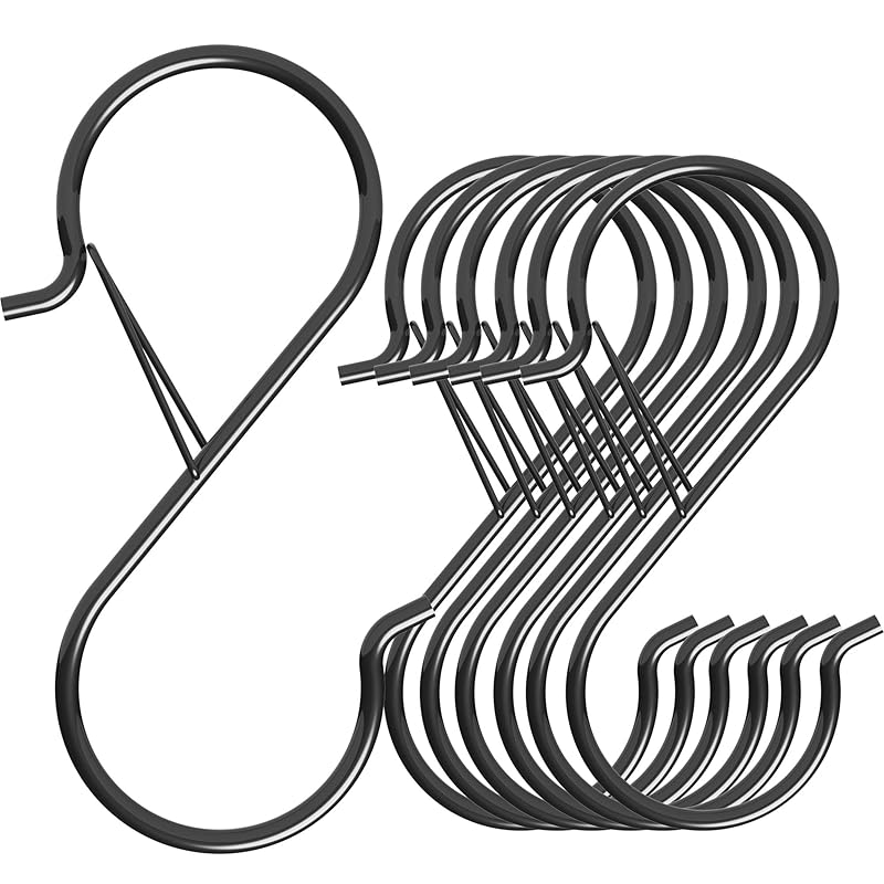 12 Pack Heavy Duty Metal 3.5  S Hooks with Safety Buckle for Hanging Kitchen Utensils/Plants/Pots & Pans/Clothes, Hats 5 Inch