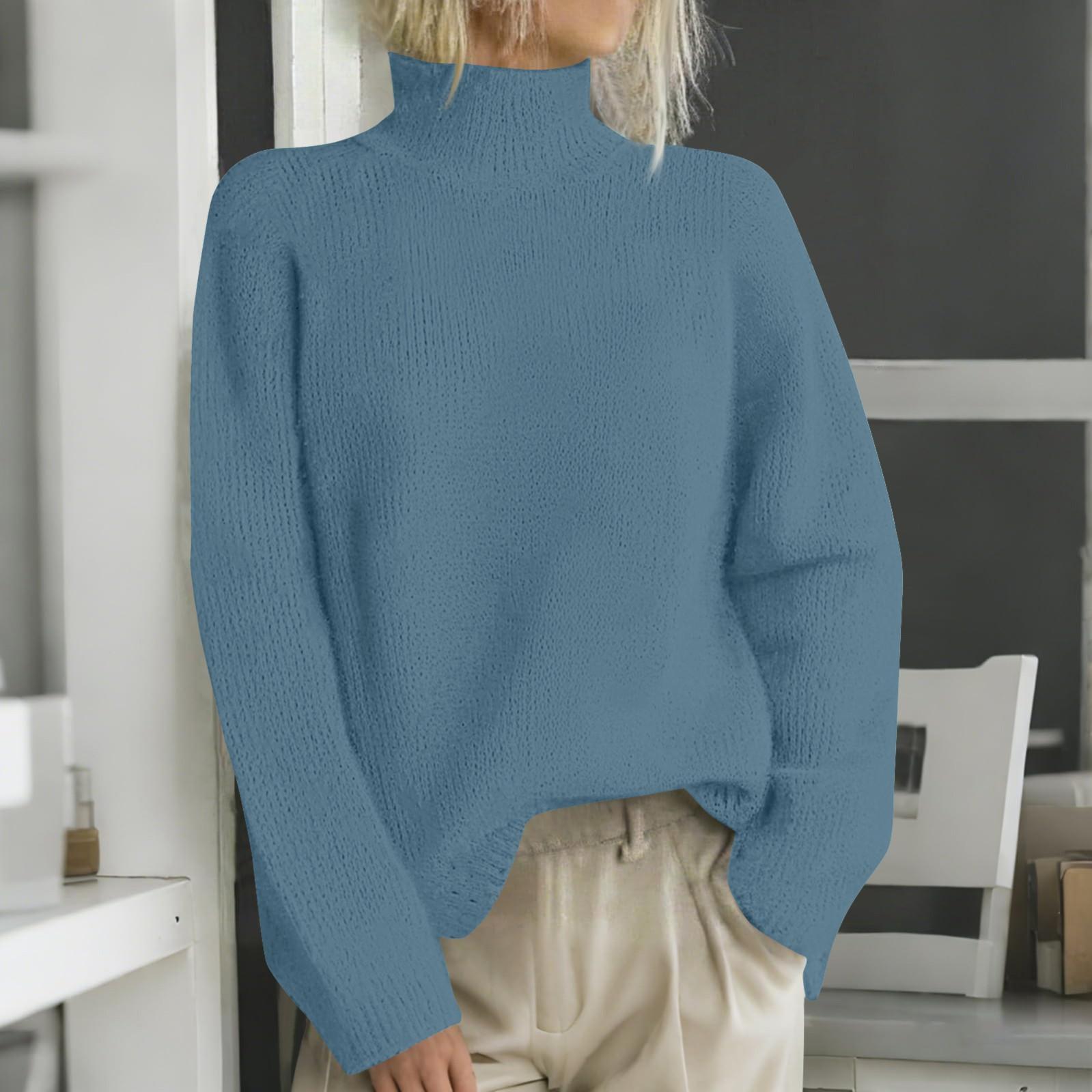 

Рождественские толстовки для женщин Вязаный свитер Милая рубашка Осенний свитер с круглым вырезом Топы S синий