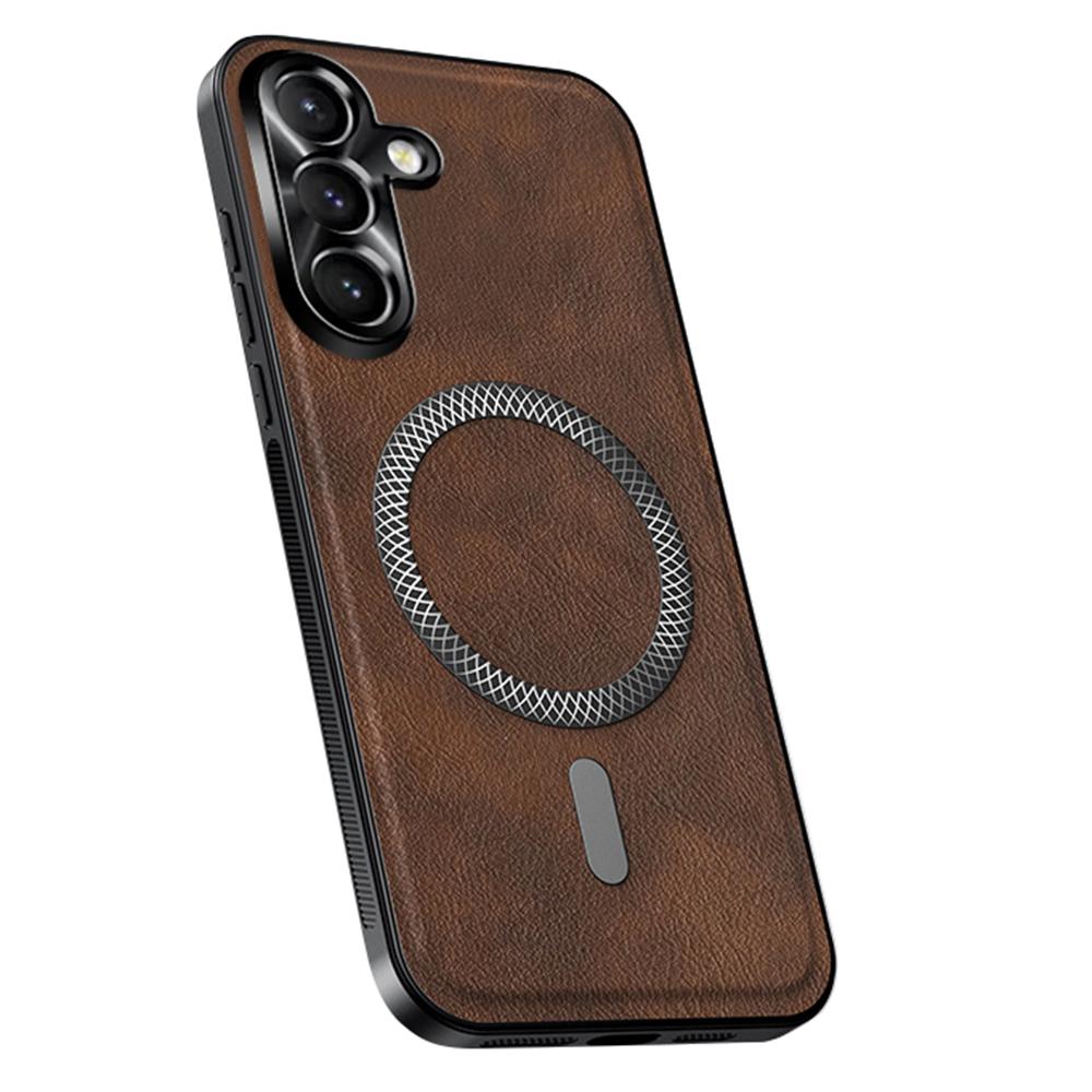 For Samsung Galaxy S24+ Case Compatible with MagSafe PU TPU PC Phone Back Cover with Metal Lens Frame