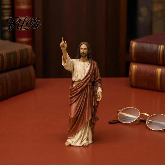 Decorative Collectible Religious Statues Jesus Reading Book Resin Figurine, Small Statue for Bookshelf Mantel Prayer Baptism Communion Gifts Believers