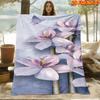 1pc 2D Flat Printing Spring And Summer New Arrival Fresh Magnolia And Butterfly Theme Digital Print Blanket, All-Season Use, Casual Throw, 100% Polyes