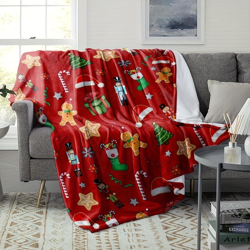 1 pc red Christmas pattern flannel blanket suitable for sofa beds offices gyms outdoor camping and travel all year round