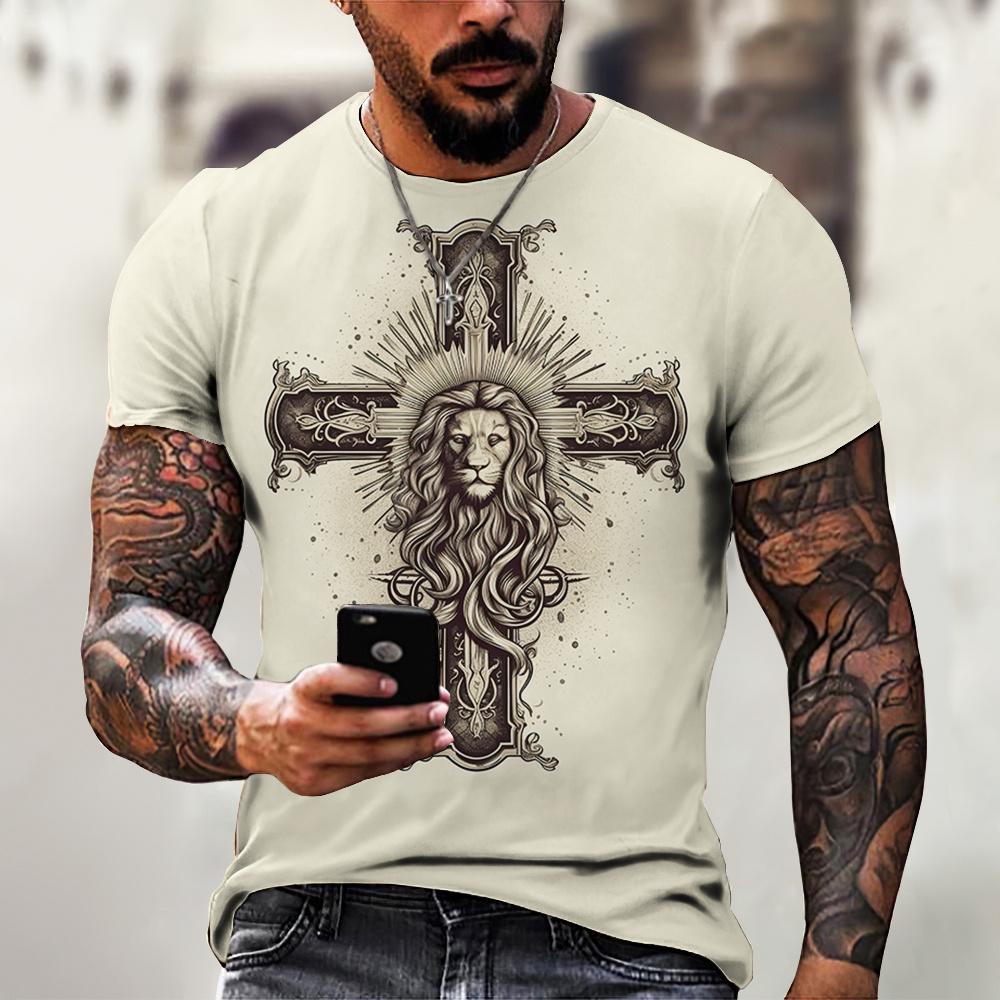New Men's T-shirts 3d Print Short Sleeve Tops Cool Crucifix T Shirt For Man Oversized Tee Shirt Men Vintage Clothing