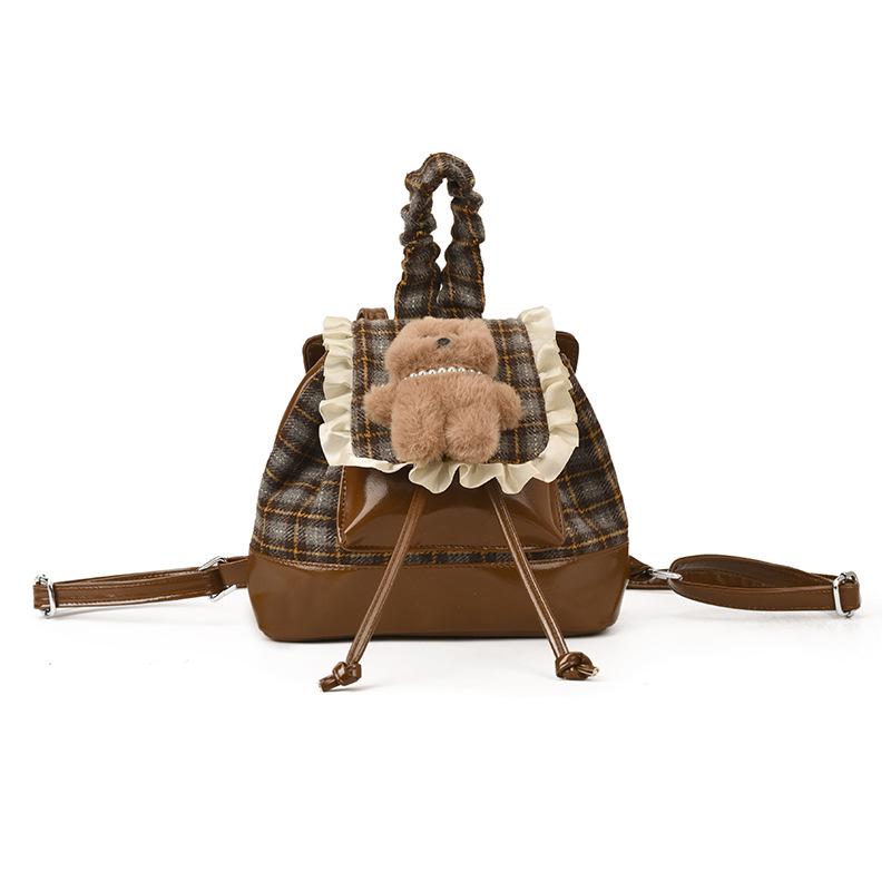 2025 Autumn/Winter Cute Bear Plaid Mini Backpack for Women