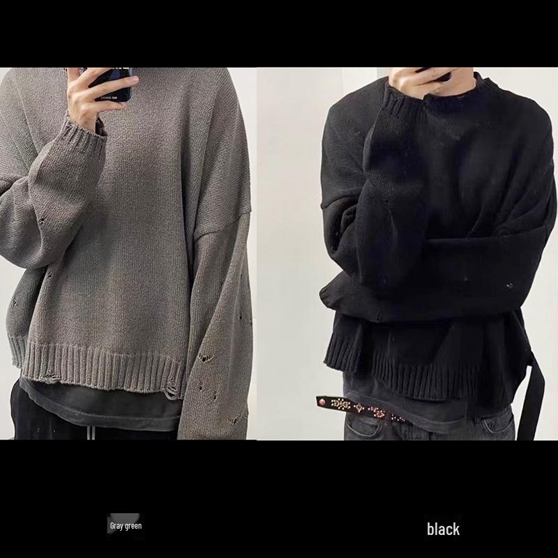 Unisex Ribbed Pullover Sweater - Loose Fit, Pure Color, Round Neck, Autumn/Winter Knitwear Size 2