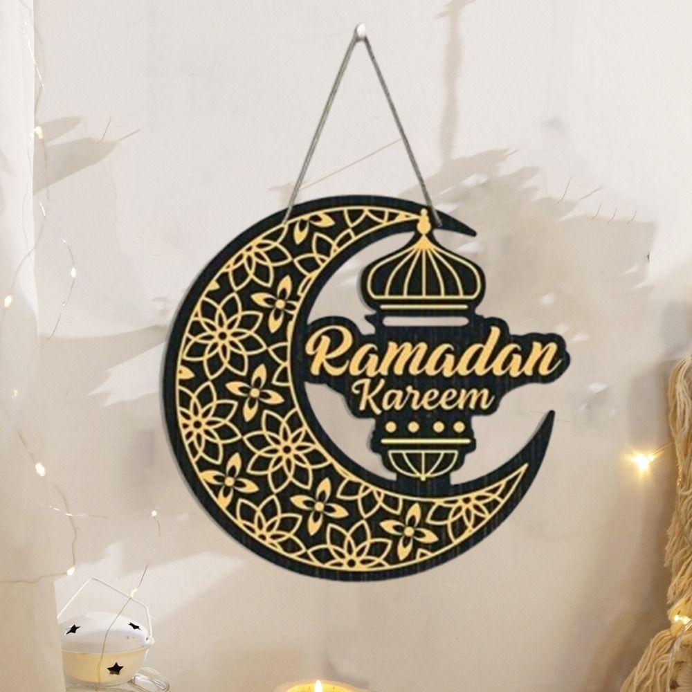Geschnitzte Ramadan-Hängeornamente Schwarz Gold Holz Mond Stern Anhänger Ramadan Geschenk Wohnzimmer