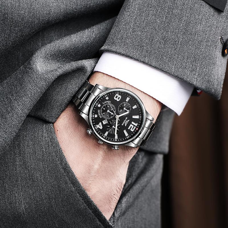Watch Large Dial Three Eyes Men'S Watch Calendar Quartz Watch Fashion Steel Belt Watch Men'S