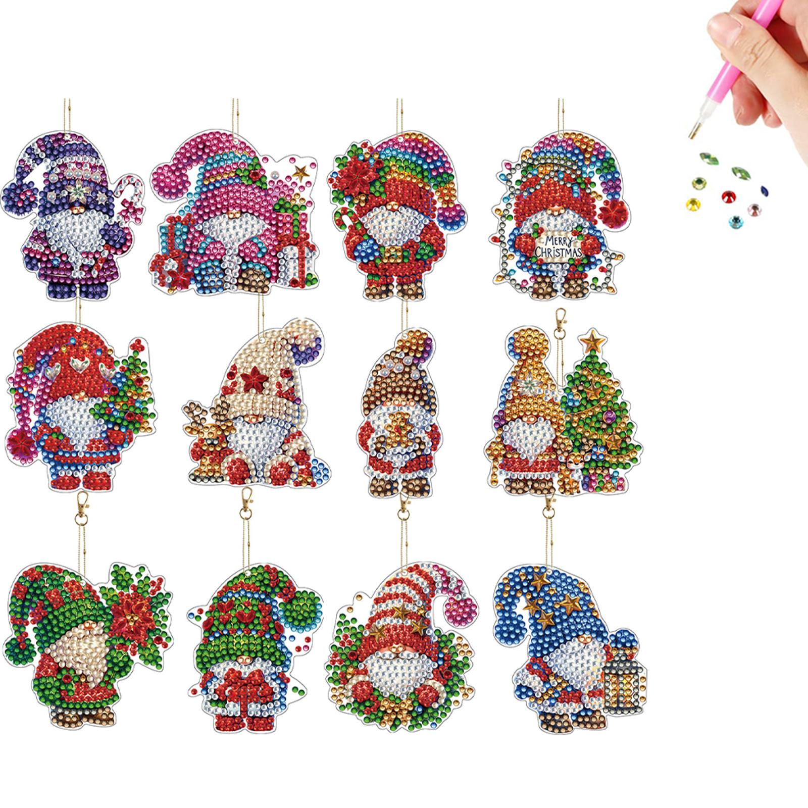 

12 PCS Christmas Diamond Painting Keychains Kit DIY Diamond Art Painting Keychains Diamond Art Ornaments for Adults