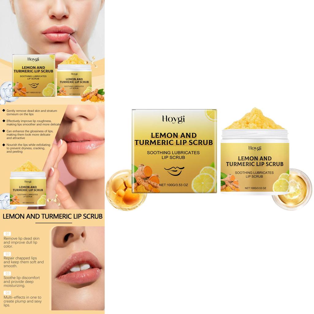 Hoygi Ginger Turmeric Lemon Lip Scrub Nourishing Hydrating Exfoliating Balm 100g For Soft Moist Lips