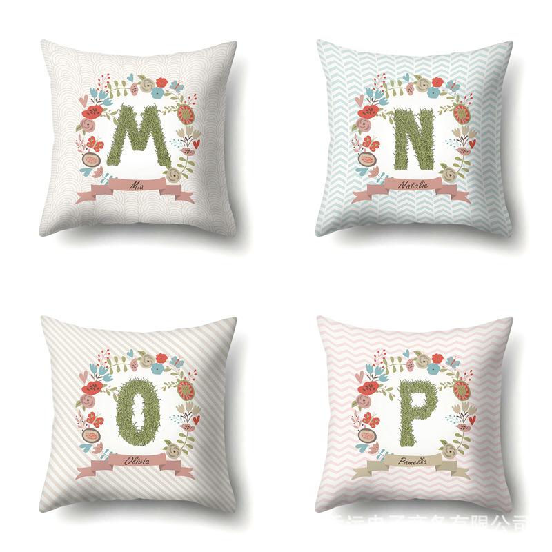 Polyester Pillowcase Car Decoration Home 26 English Letters Plant Wavy Print Pillowcase