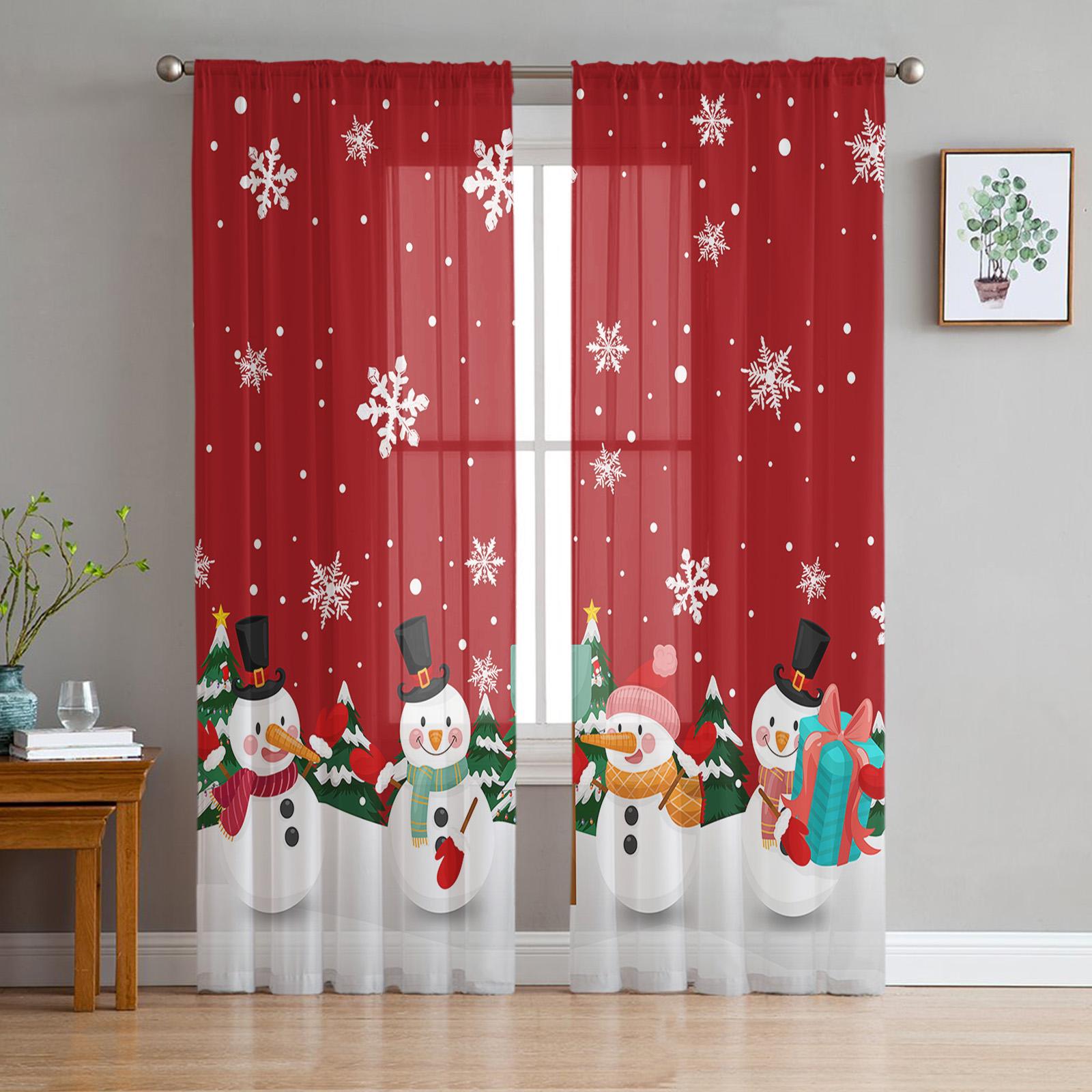 Рождественские прозрачные шторы со снеговиком для гостиной — фото 3