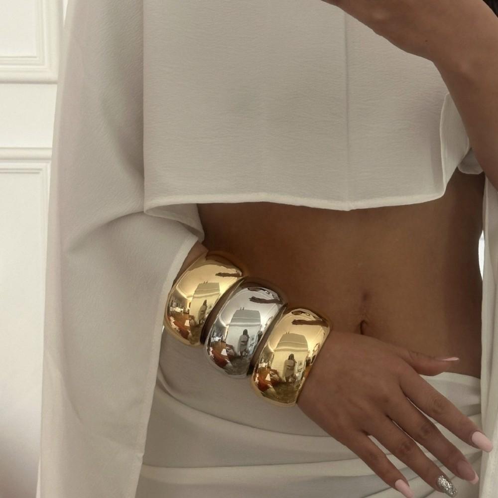 Geometry Exaggerated Bracelet Zinc Zinc Zinc Alloy Wide Side Bangle Fashion Simple Metal Bracelet  Gift