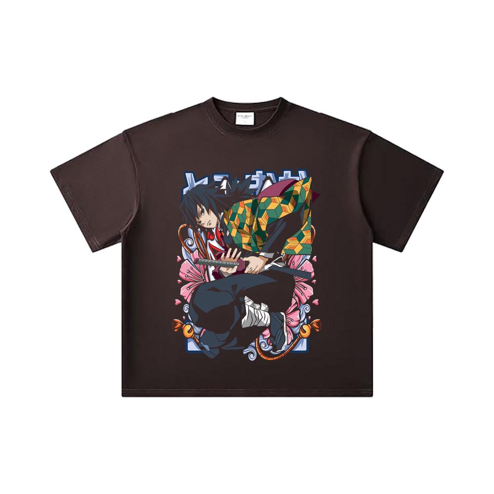 260 GSM Double Yarn 32 Count 100% Cotton Demon Slayer V74 Tomioka Print Unisex Heavy Cotton T Shirt