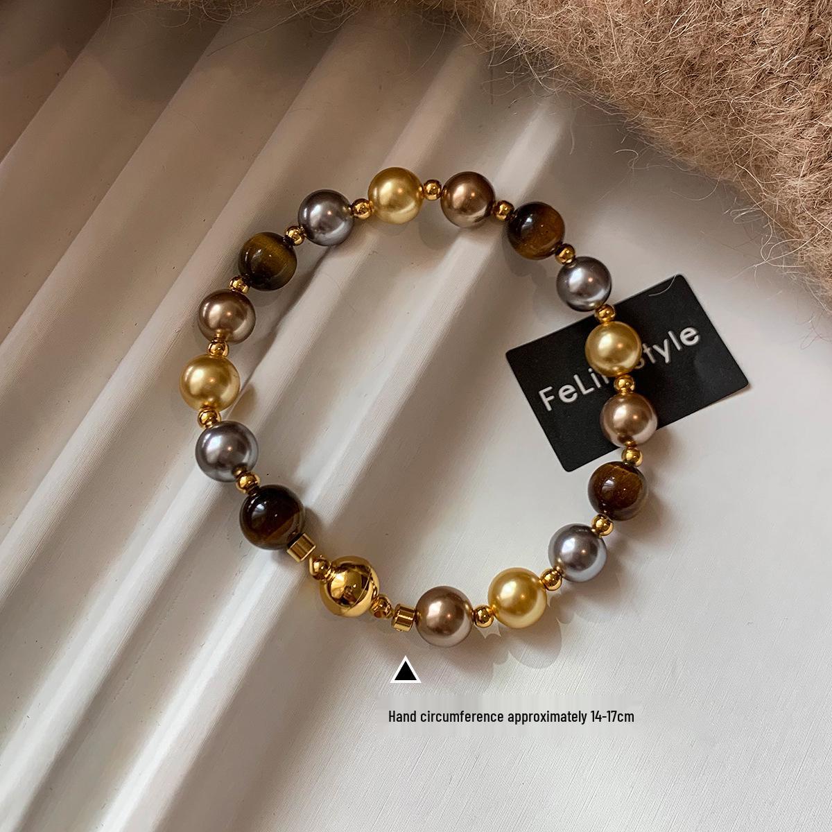 

2025 Women s Luxury Y2K Tiger Eye & Pearl Beaded Bracelet