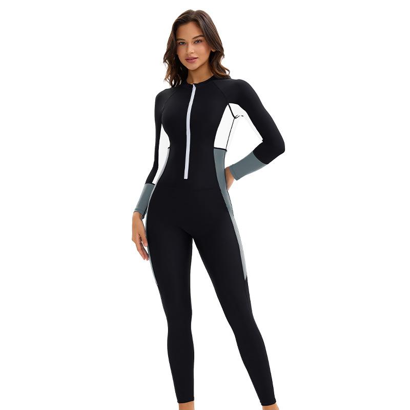 Conservative Muslim Swimsuit Women's Tight All-around Long Sleeve Trousers Sun-proof Color-block Swimsuit
