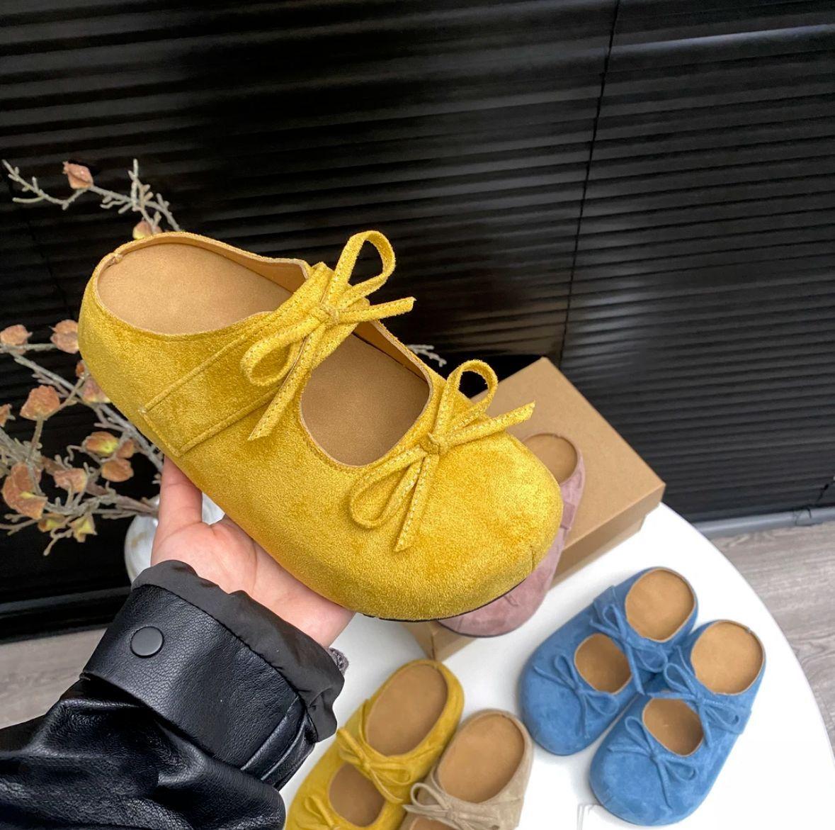 

French thick-bottomed bag head half-drag girl spring and autumn new versatile bow fairy wind Mary Jane light mouth lazy slippers 40 жёлтый