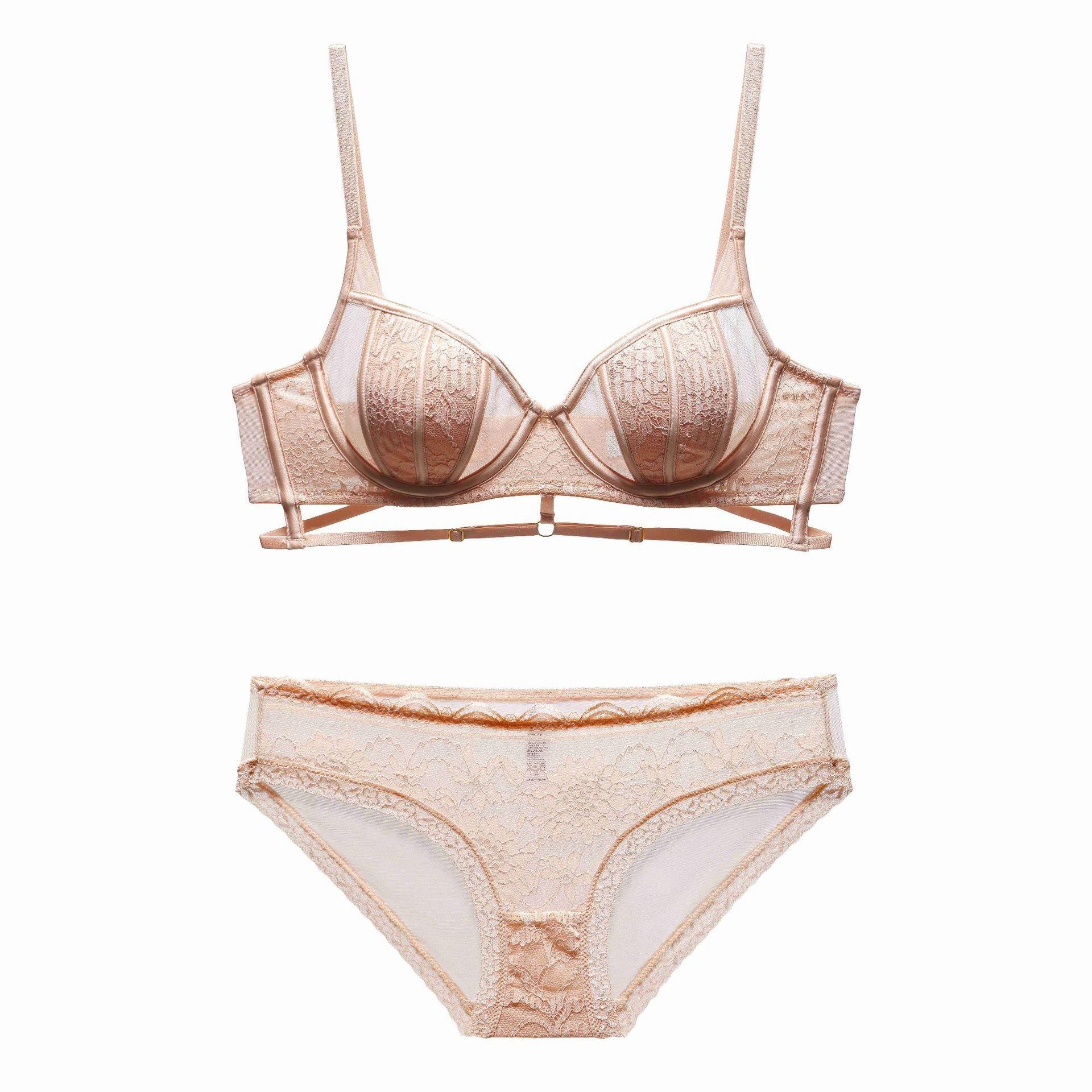 

French sexy lace underwear female rabbit ears soft steel ring gathered bra cover large chest small large size bra 85C рожевий