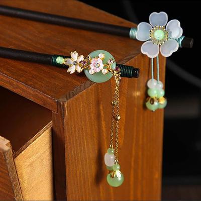 Vintage Wooden Hair Stick Chinese Style Winding Flower Hairpin With Tassel Classical Elegant Lady Hair Clip Hair Accessories
