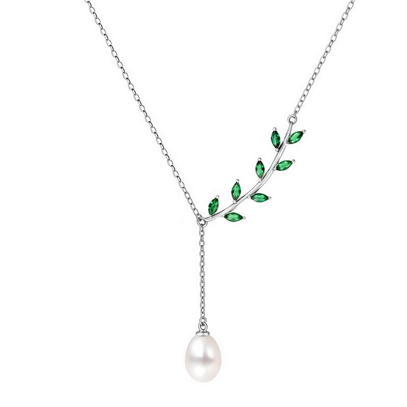 

Arvaleff S925 Sterling Silver Pearl Necklace with Zirconia Leaf Design серебряный
