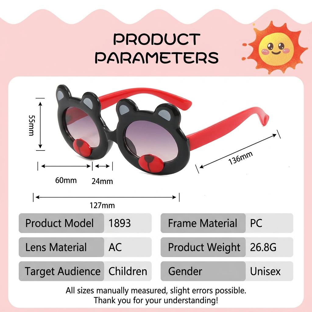 Cute Bear Kids Sunglasses Cartoon Animal Child Sun Glasses Outdoor Beach Eyewear Boys Girls Shades Baby Eye Protection Shades