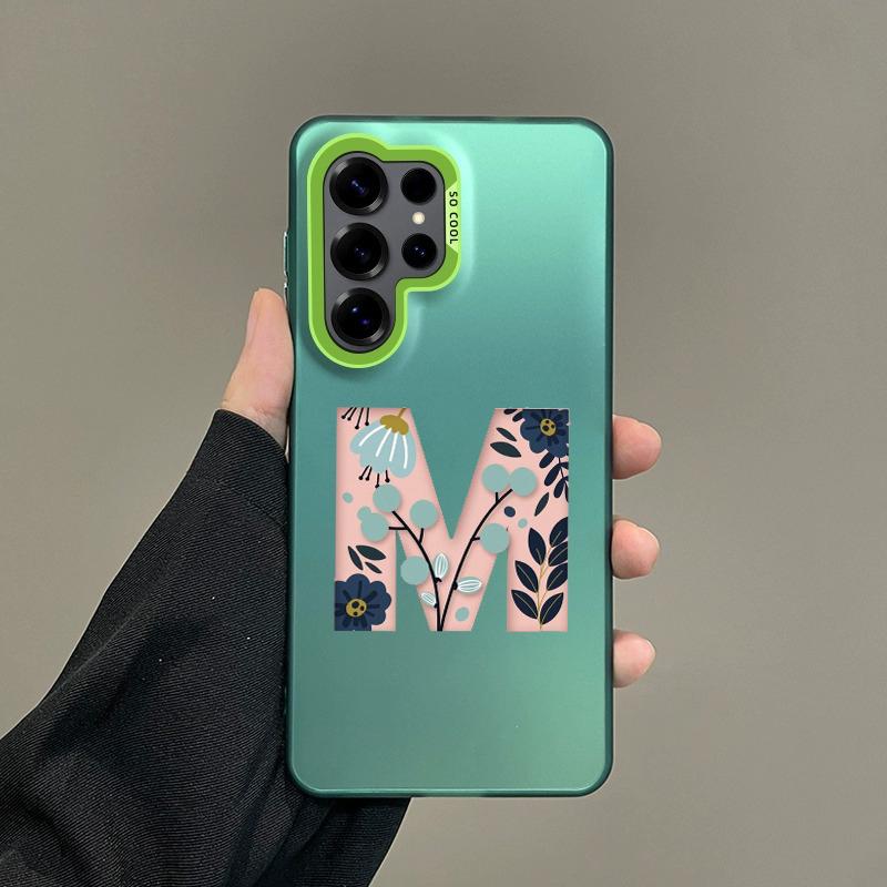 Phone Case For Samsung Galaxy S26 S25 S24 S23 S22 Ultra S20 S10 S21 FE 5G Plus Silver IMD Cover Art Initial Letter M Flowers