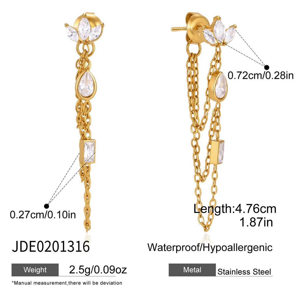 Youthway 18K Gold PVD Plated Tassel Zircon Geometric Drop Earrings For Women New Stainless Steel Waterproof Earring Jewelry