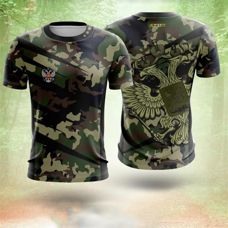 Russian Coat Of Arms T-shirt For Men's Clothes Camouflage Outdoor Sport Wear T Shirt Short Sleeve Tee Top Summer Women's T-shirt