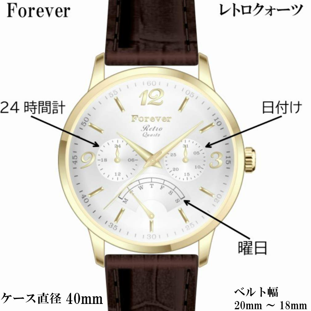 FOREVER Women's Watch Large Unisex Unisex Model Retro Quartz Antique Model Day Date Forever FL-2030 Leather Strap (SV-SV)