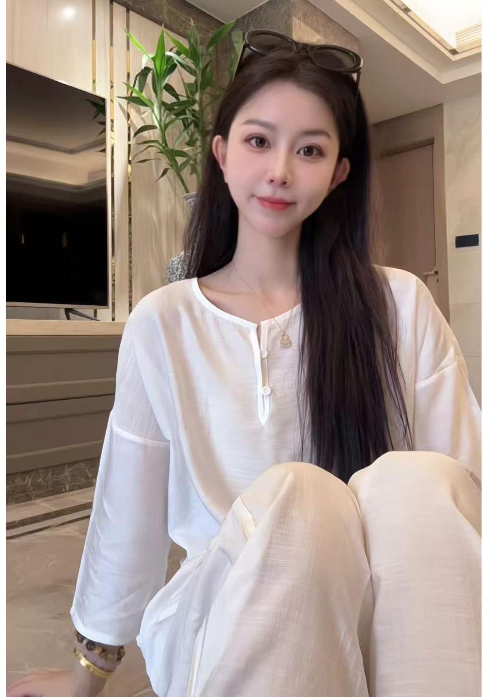 

New Spring/Autumn Casual Mom s Two-Piece Set: Long Pants & Mid-Sleeves - Chinese Harajuku Style 2026. 2XL for 130-150 lbs білий