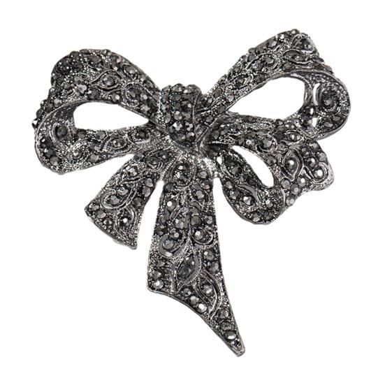 Retro Bow Brooch Rhinestone Black Faux Pearl Flower Brooch Pin Bow Lapel Pin Women Outfit Accessory for Sweaters Hats Coats