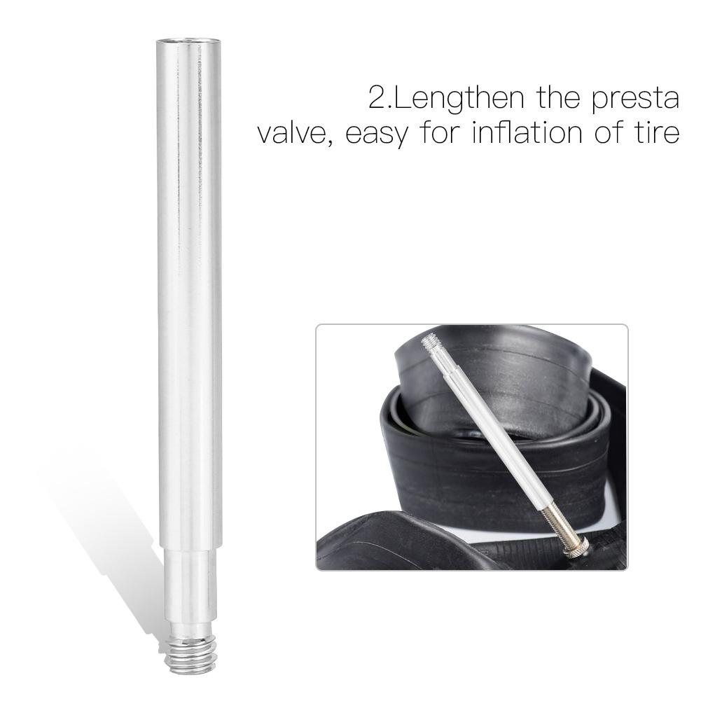 2Pcs 60mm Bicycle Presta Valve Extender Inner Tyre Valves Extension (Silver)