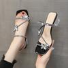 Butterfly Rhinestones Open Toe With Medium Heels Sandals for Women Low Price Comfort Original 2025 Luxury Korea Pvc Woman Shoes