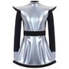 Kids Girls Alien Costume Patchwork Metallic Gloss Mock Neck Long Sleeve Back Zipper Built In Shorts Dress