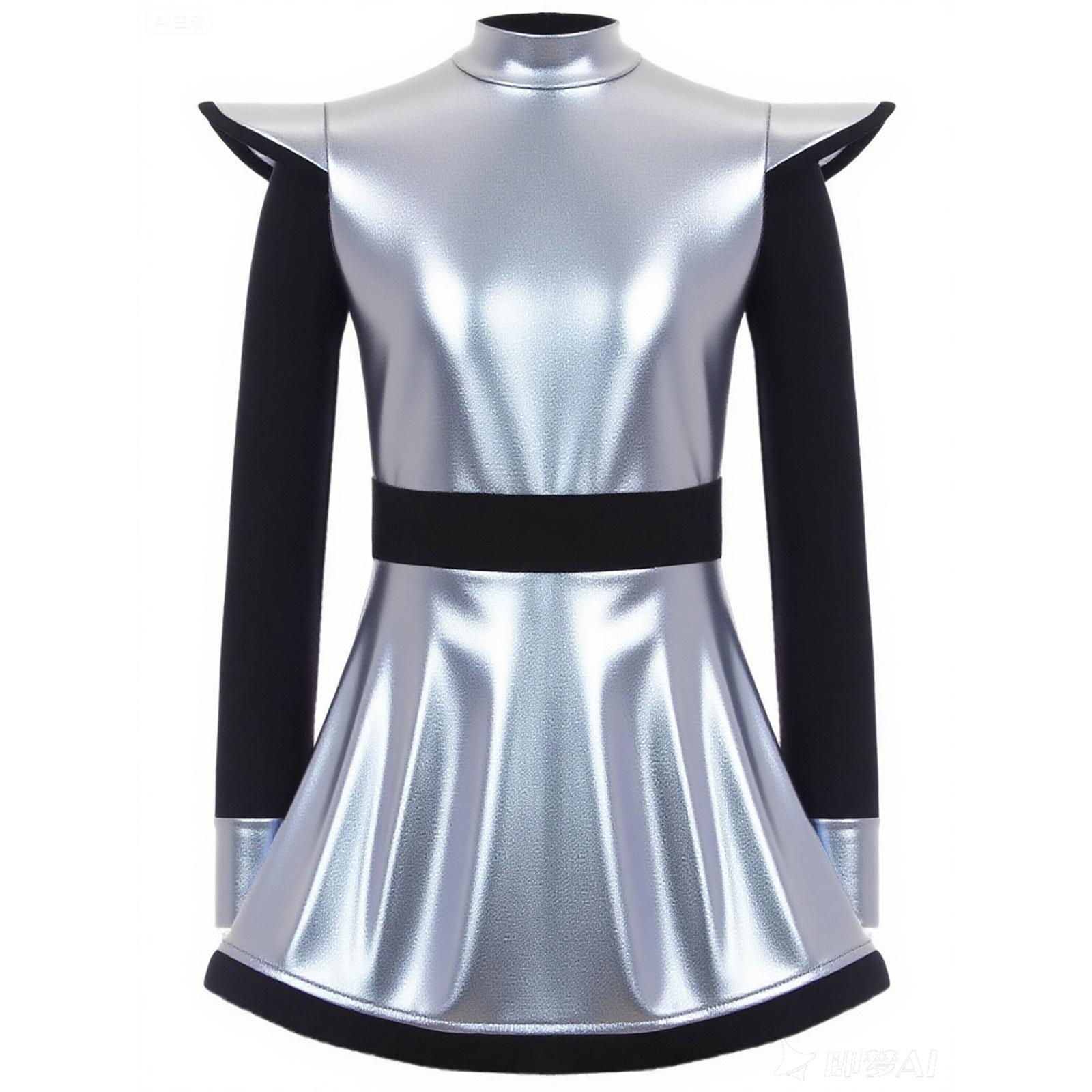 

Дитячий Костюм Інопланетянки Печворк Металік Глянець Водолазка Довгий Рукав Застібка-блискавка ззаду Вбудовані Шорти Сукня 13-14 Years