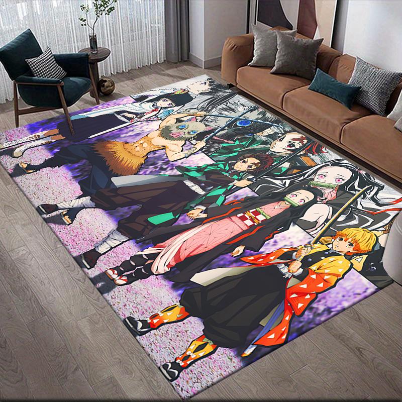 Demon Slayer Hero Squad Square Area Rug, Non-Slip Floor Mat for Bedroom, Perfect Gift for Demon Slayer Fans