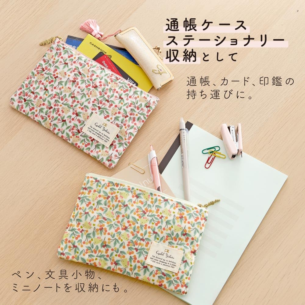 Sanrio Charakter Flache Tasche, Schlank, Leicht, Niedlich, Kosmetiktasche, Sparbuchhülle, Reisepasshülle, Kleinteile-Etui, Innenbeutel mit Blumendruck, Hergestellt in