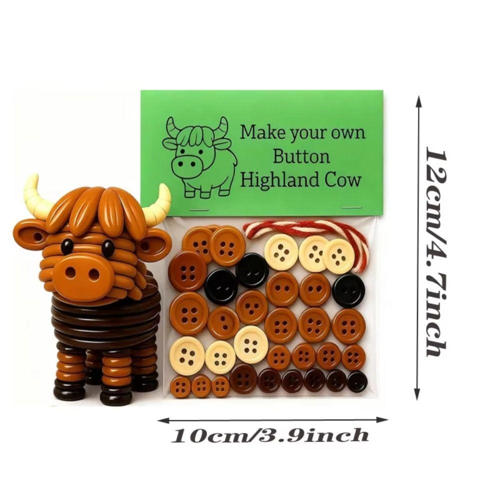 3D Animals Button Highland Cow Craft Kit Plastic Pre-Cut DIY Highland Cow Craft Kit  Indoor Decor