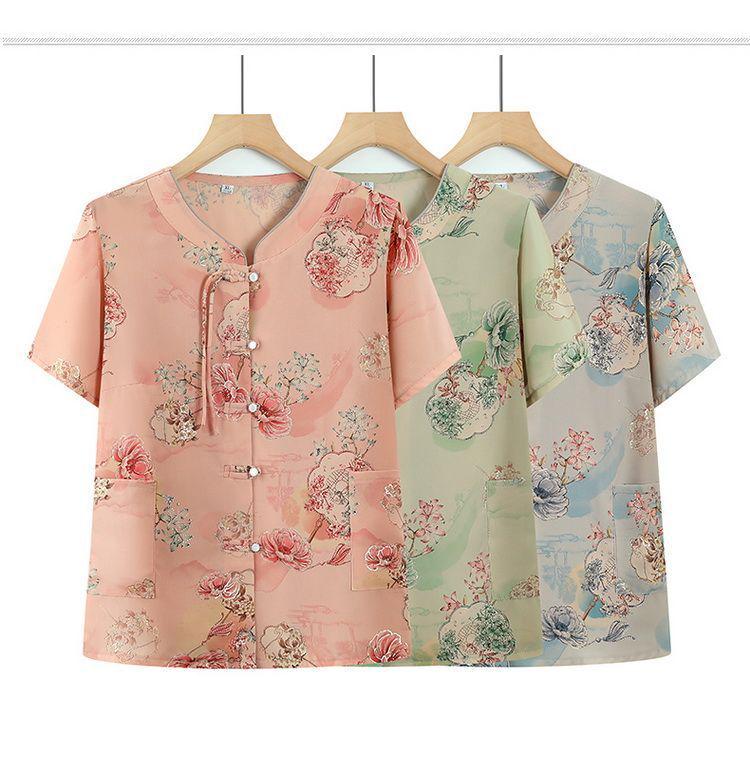 Mother's Day Chinese Style Summer Blouse - Short-Sleeved, Middle-Aged Women's Fashion Top