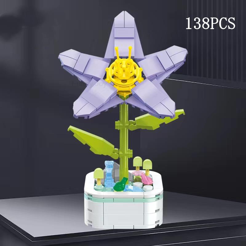 Kalıcı Buket Lale Çiçeği Yapı Taşı 3D Model Ev Dekorasyonu Bitki Saksıda Montaj Tuğlaları Sevgililer Günü Çocuk Hediyeleri