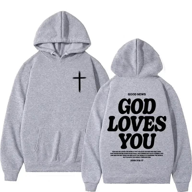 God Loves You Hooded Men's/Women's Autumn/Winter Retro Streetwear Y2K Harajuku Casual Outdoor Fitness Hiking Pullover Hooded