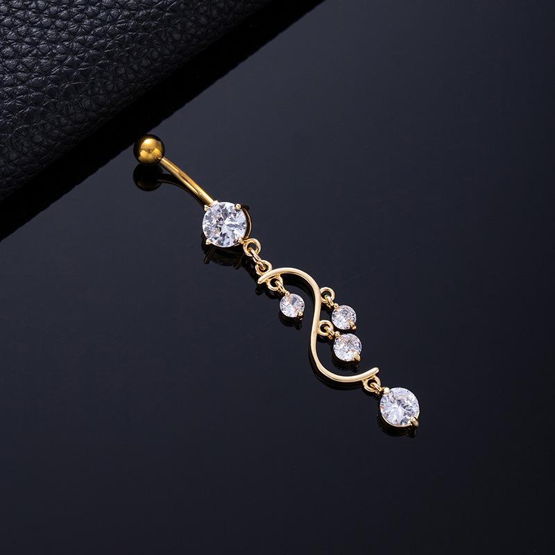 Colored Zircon Spiral Navel Nail Wind Star Moon Navel Ring Pierced Tassel Navel Buckle