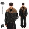 YUU Vinter Högkvalitativ PU-läderjacka med Pälskrage för Män och Kvinnor, Trendig Tjock Bomullsrock W358.