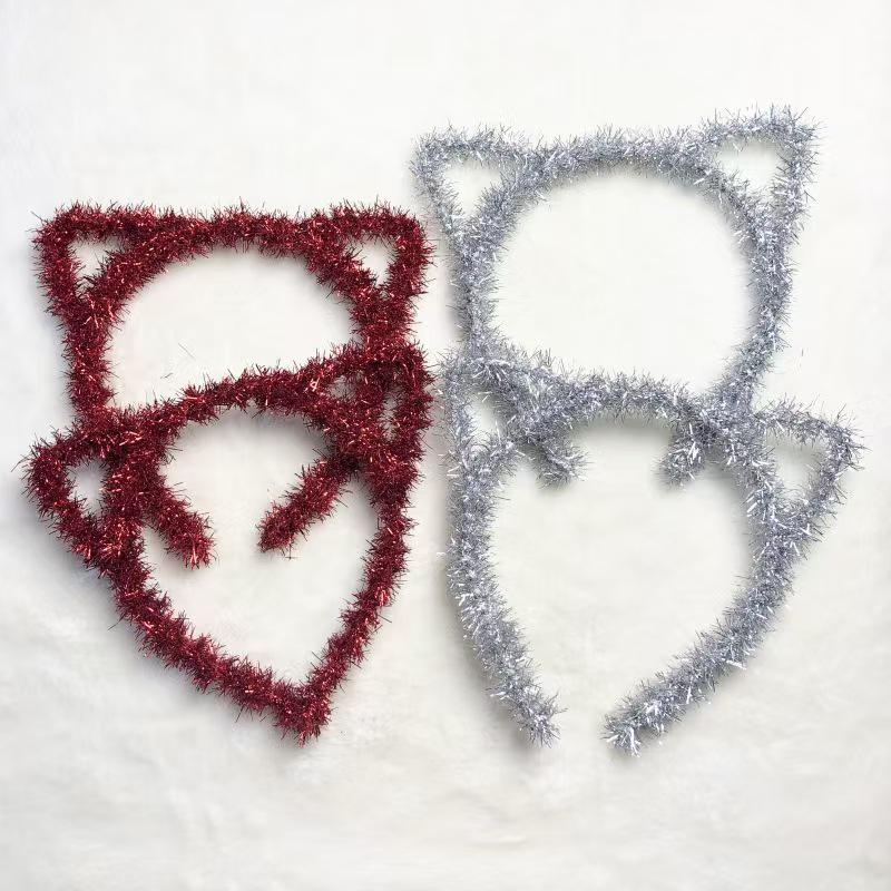 Goldenes Frühlingszwiebel-Seiden-Katzen- & Hasenohren-Stirnband mit silbernem Band - Weihnachtsgeschenk für Kinder Haaraccessoire