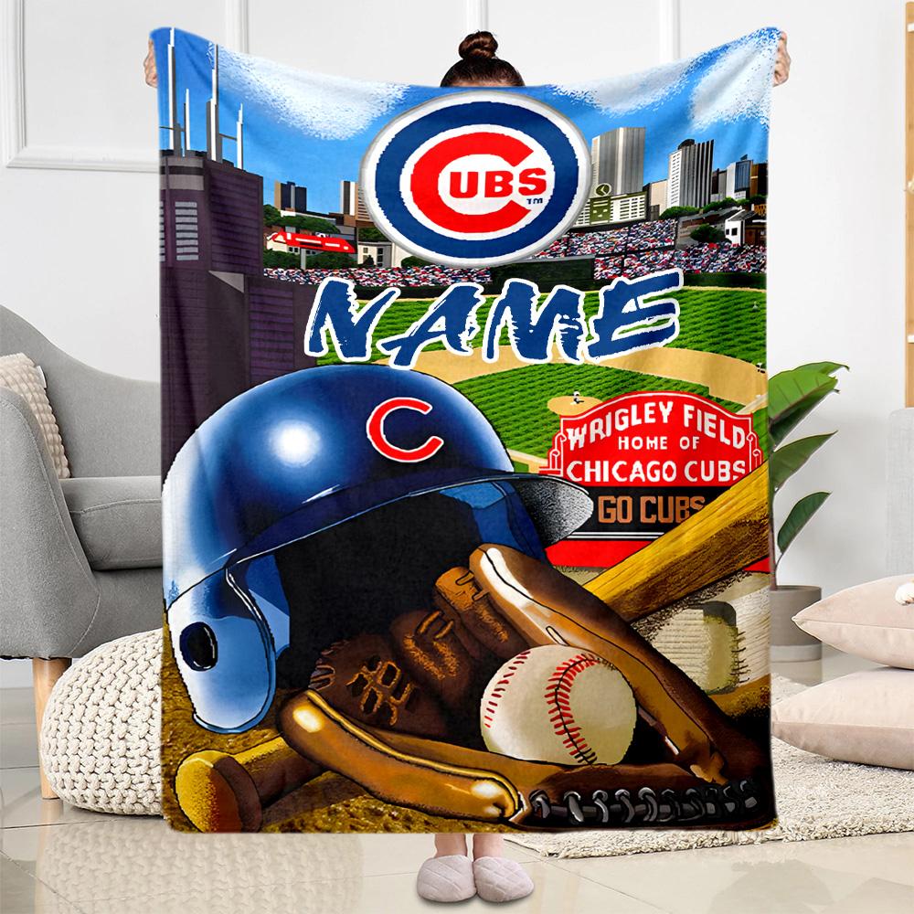 Chicago Cubs Fan Gear Personalized Text Blanket Cozy Customizable Blanket Soft & Cozy Versatile for Chair Office Chair Sofa Bed Four Seasons Universal