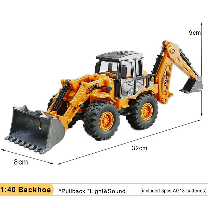 Backhoe 2IN1 Excavator Bulldozer Diecast Toys Model Engineering  Alloy+Plastic Construction Play Collection Gift For Children