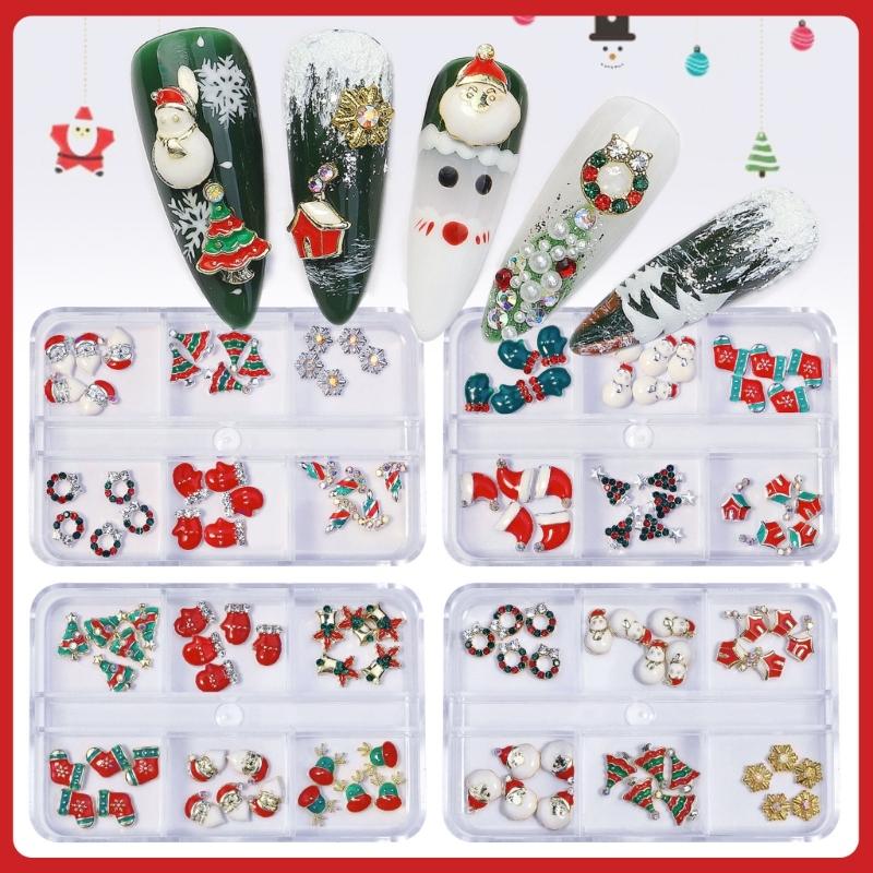 Christmas Nail Charms Nail Art Alloy Rhinestones Supplies Christmas Series Mixed Nail Art Decor for DIY Nails Ornaments
