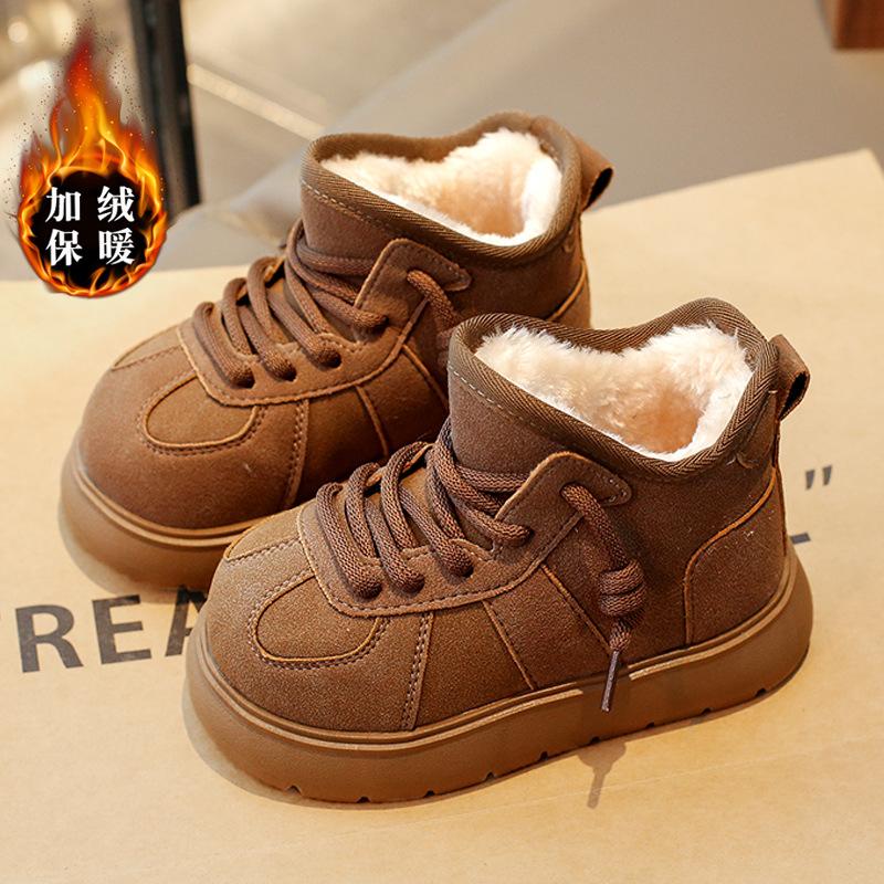 Boys' snow boots, new winter model, fleece-lined, non-slip, children's large cotton shoes, boys' warm short cotton boots for the Northeast